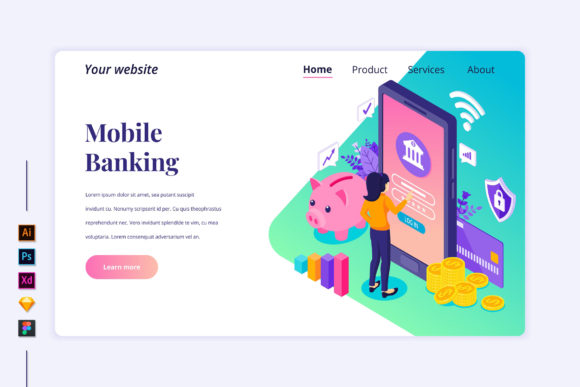 Isometric Online Banking Landing Page: Modern Design for Digital Financial Solutions