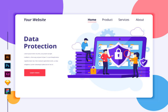 Landing Page Template of Data Protection: A Modern Flat Design Solution