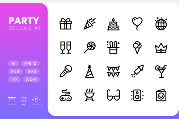Party Line Icons: 20 Party Icons for Web and Apps
